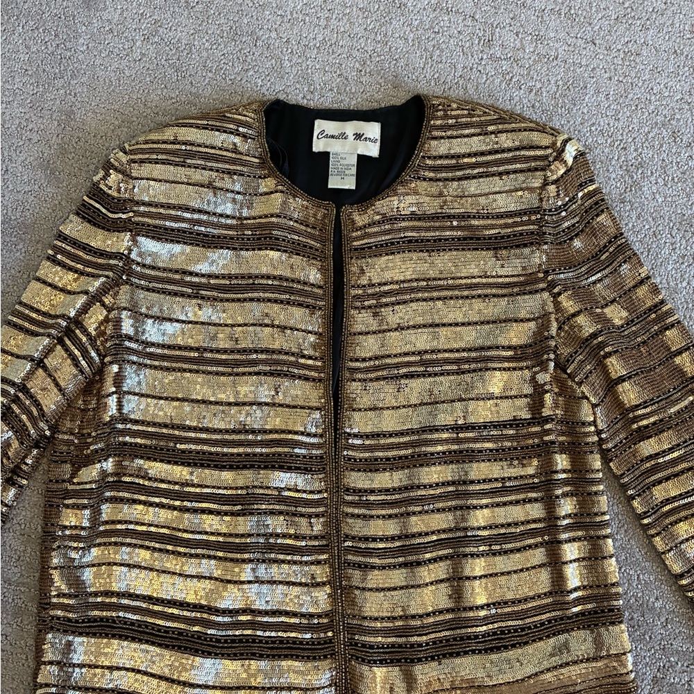 Gold Sequin on Silk Women's Evening Jacket by Camille Marie
